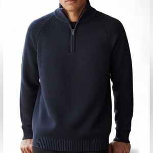 Oscar de La Renta Ribbed Knit Quarter Zip Sweater In Navy And Burgundy Sz Large